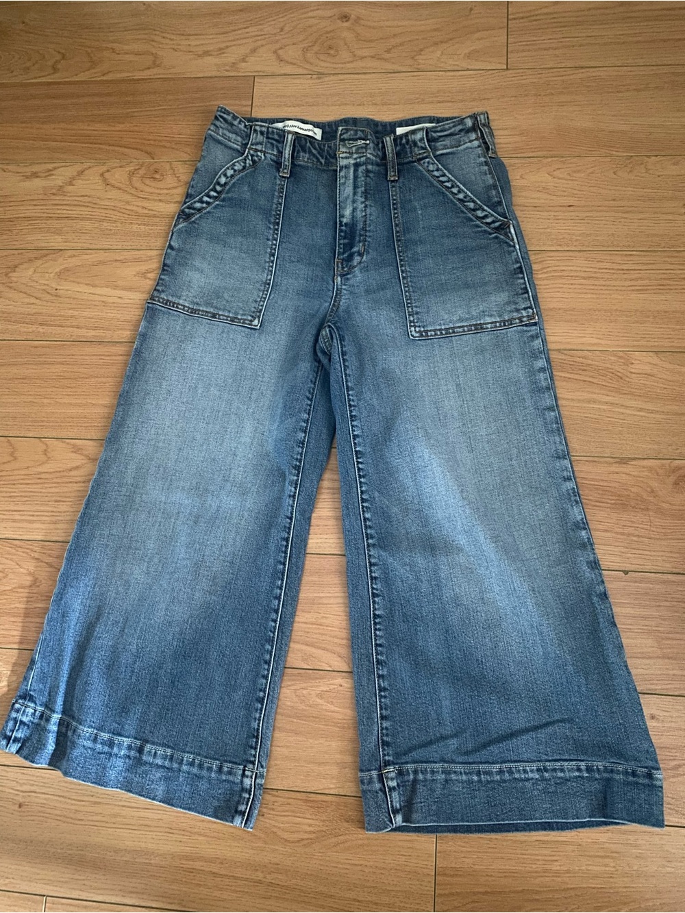 Pilcro and the Letterpress Medium Blue Wide-Leg High-Rise Jeans #15